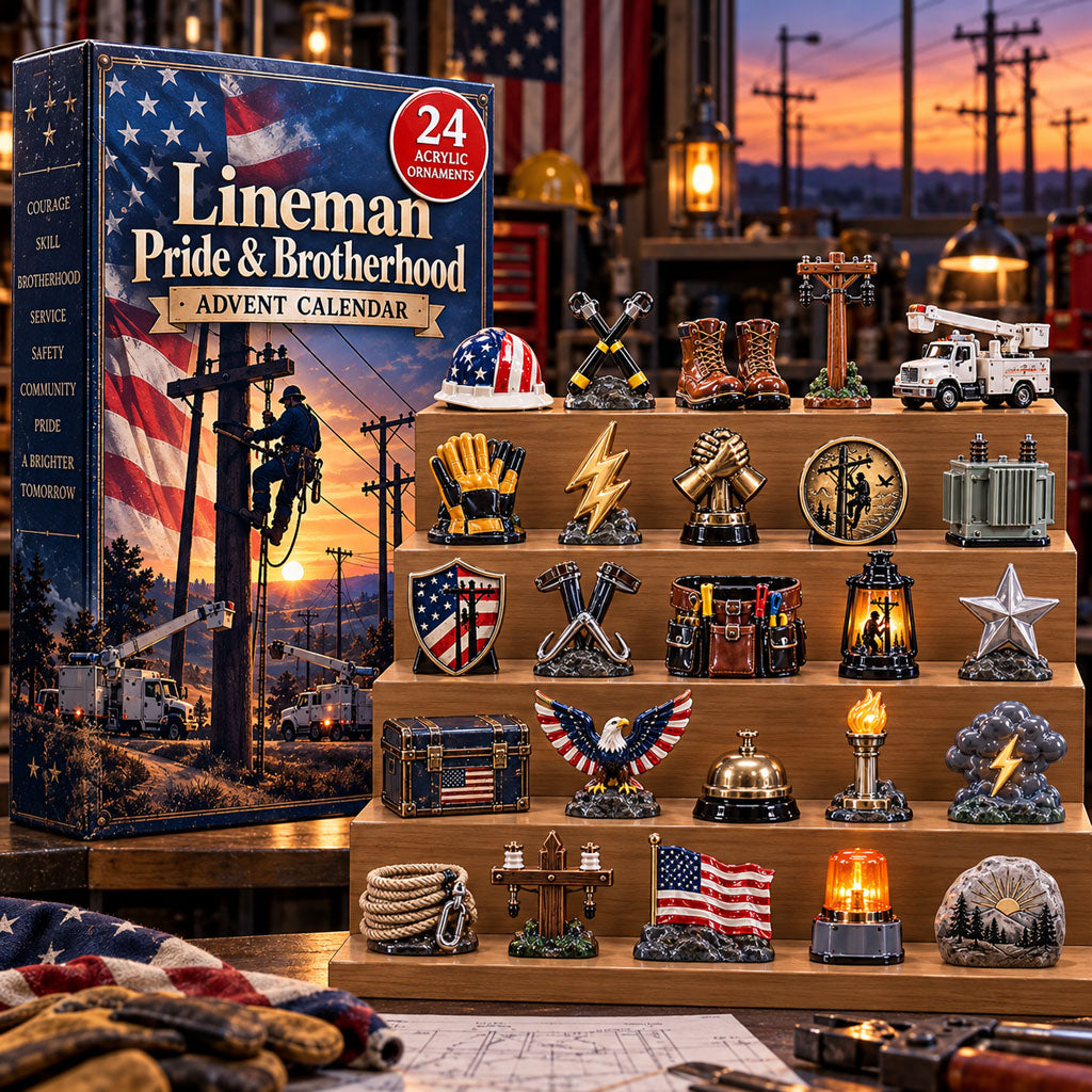 Lineman Pride advent calendar box with 24 acrylic Christmas charms