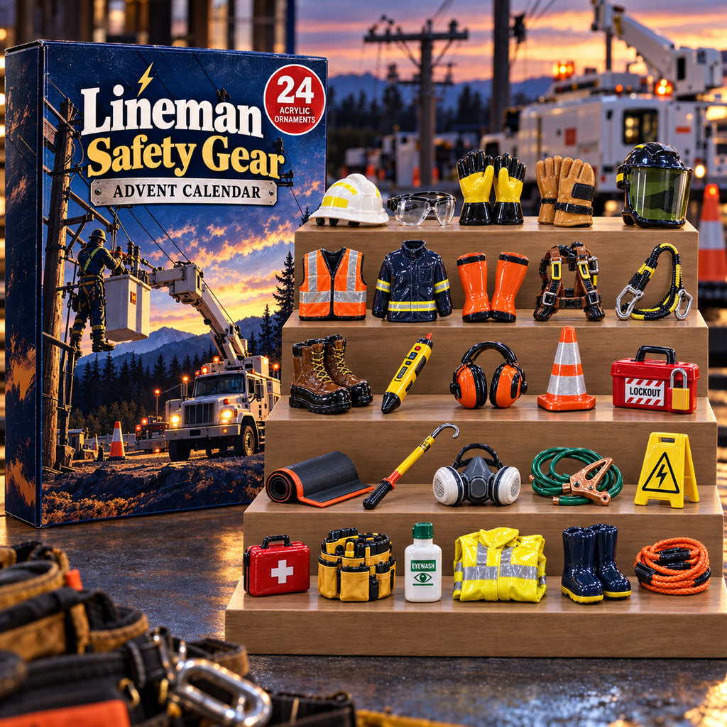 Lineman Safety Gear advent calendar box with 24 acrylic Christmas charms