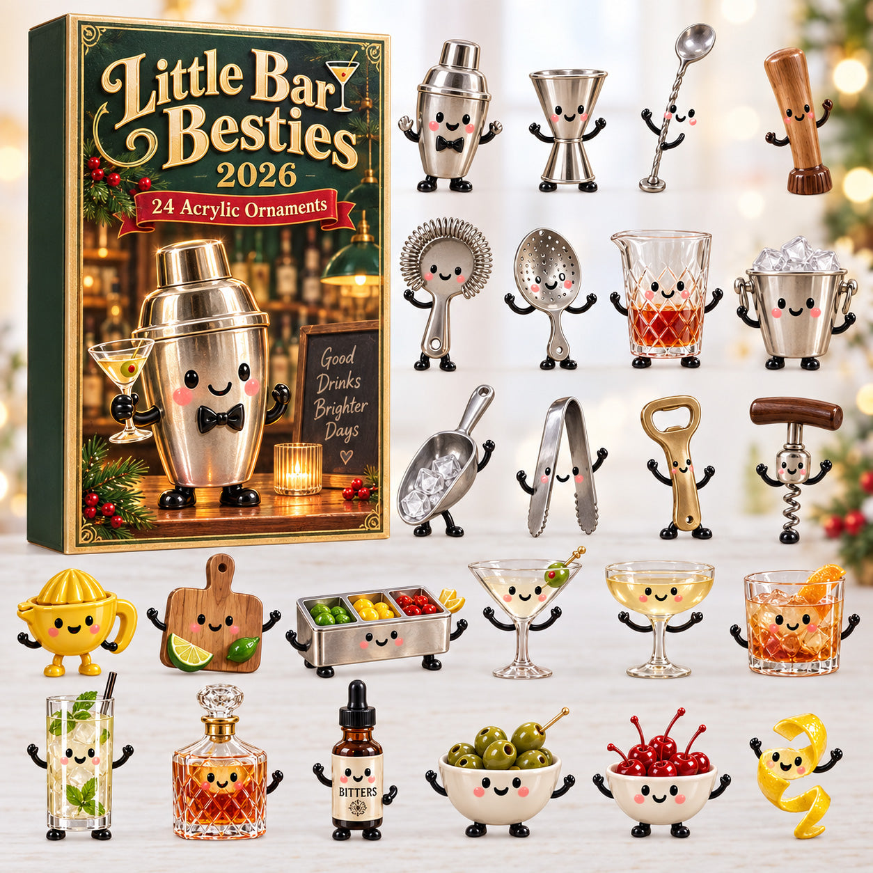 Little Bar Besties advent calendar box with 24 acrylic Christmas charms