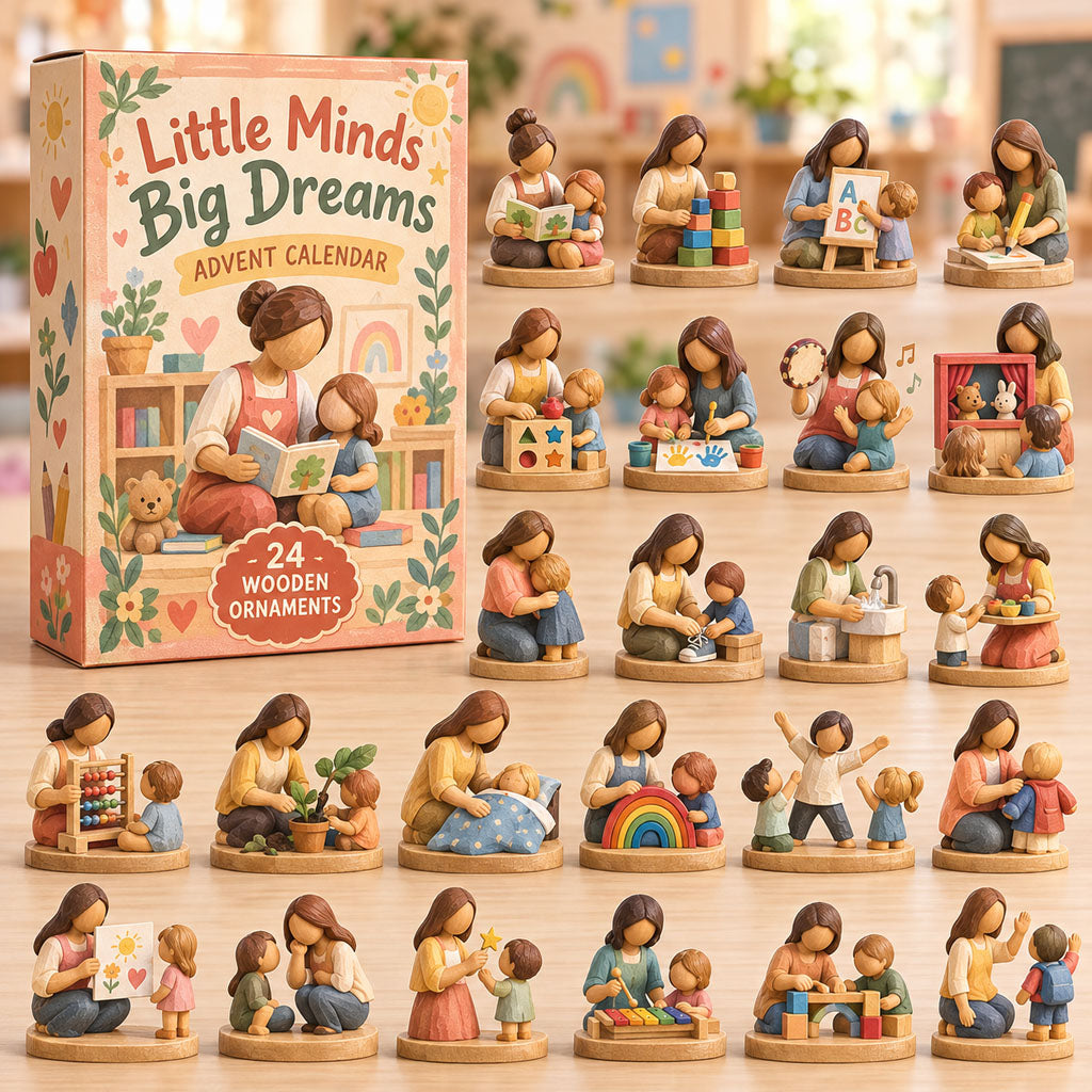 Little Minds Dreams advent calendar box with 24 wooden Christmas charms