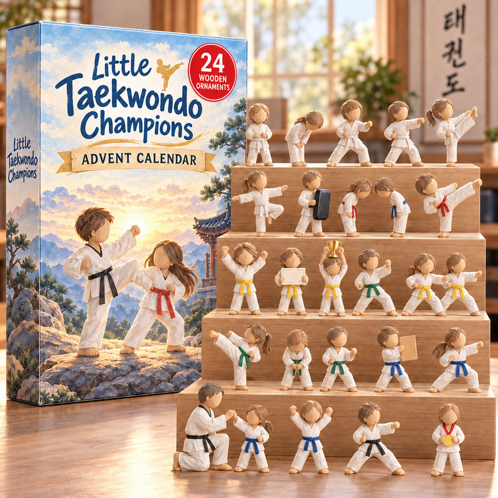 Little Taekwondo Champions advent calendar box with 24 wooden Christmas charms