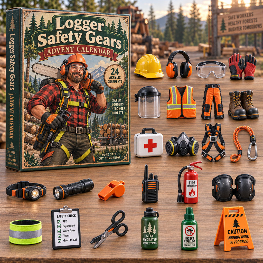 Logger Safety Gears advent calendar box with 24 acrylic Christmas charms
