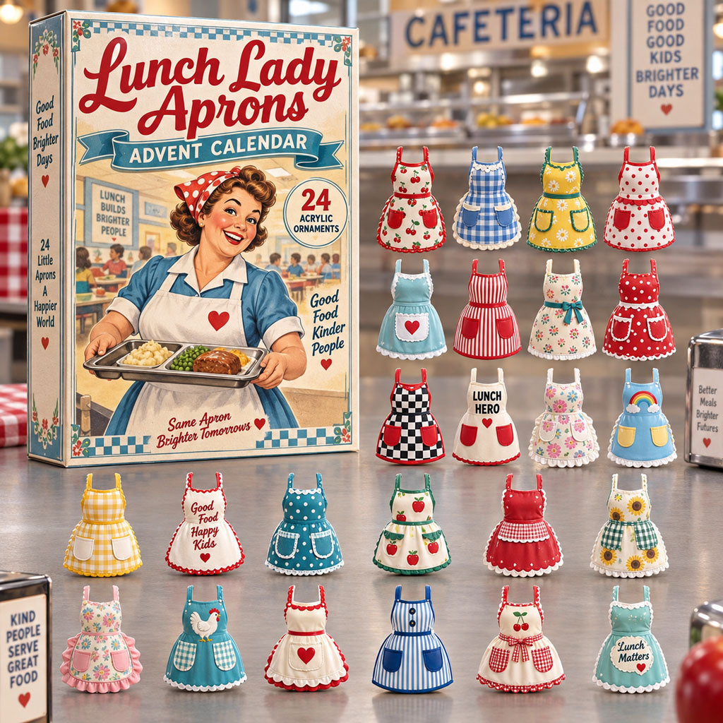 Lunch Lady Aprons advent calendar box with 24 acrylic Christmas charms