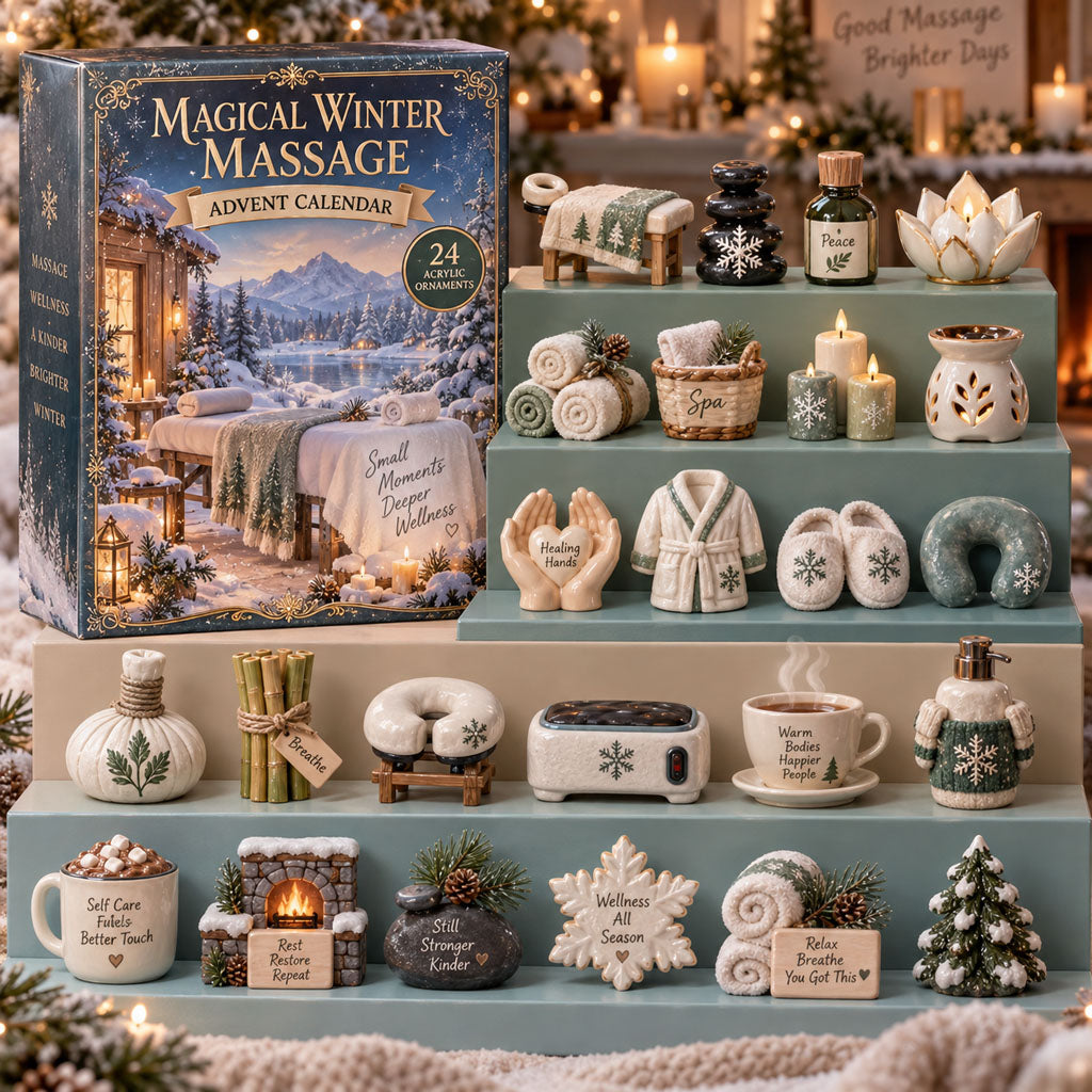 Magical Winter Massage advent calendar box with 24 acrylic Christmas charms