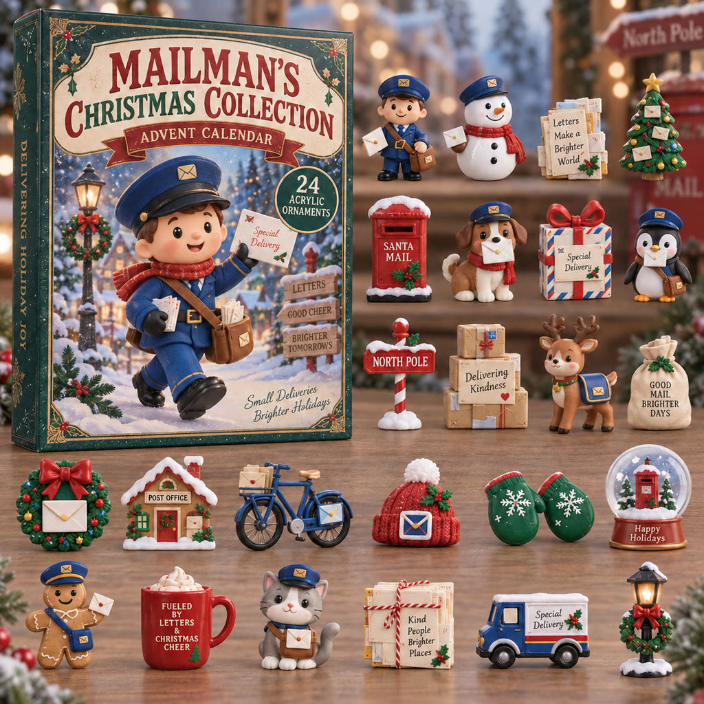 Mailman Christmas advent calendar box with 24 acrylic Christmas charms
