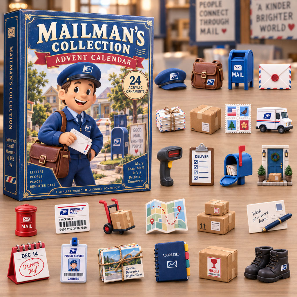 Mailman Collection advent calendar box with 24 acrylic Christmas charms