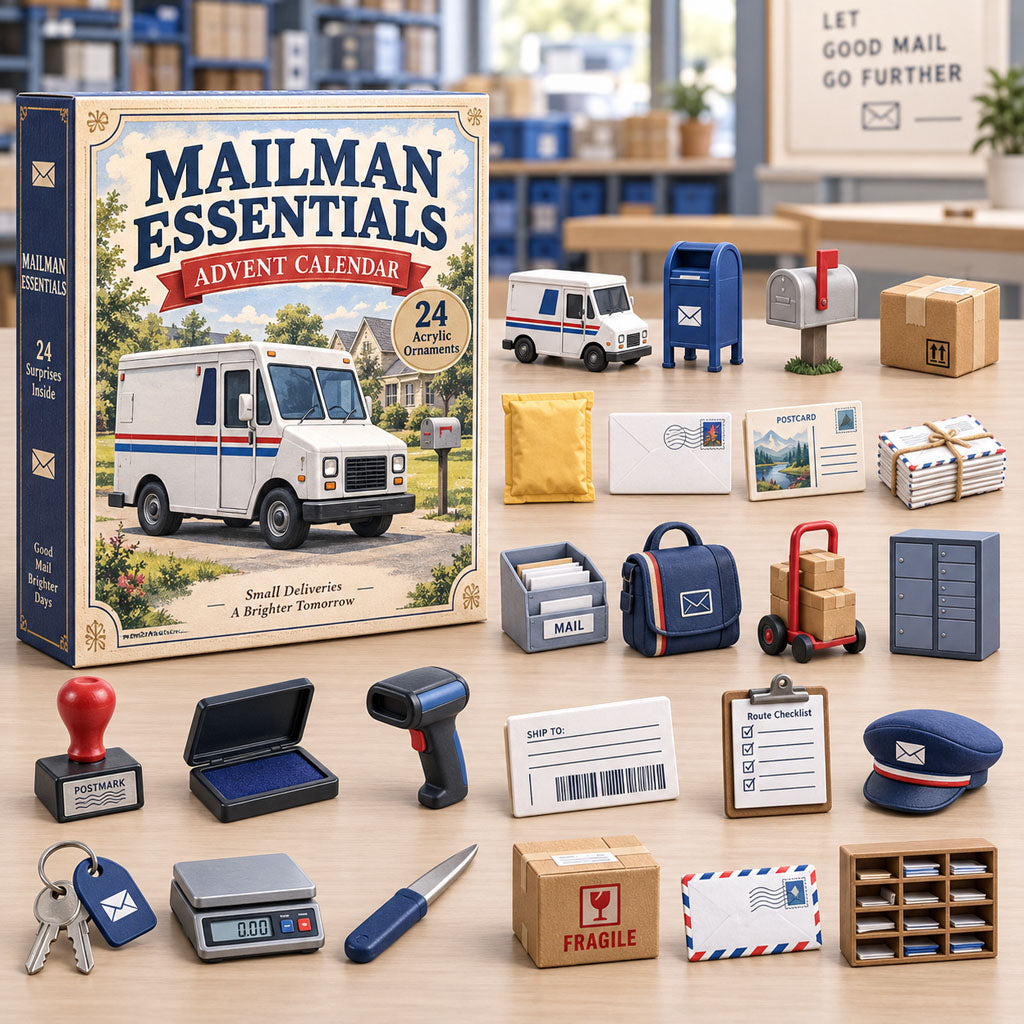 Mailman Essentials advent calendar box with 24 acrylic Christmas charms