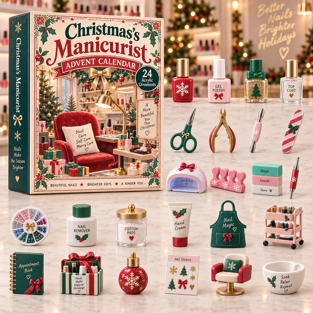 Manicurist advent calendar box with 24 acrylic Christmas charms