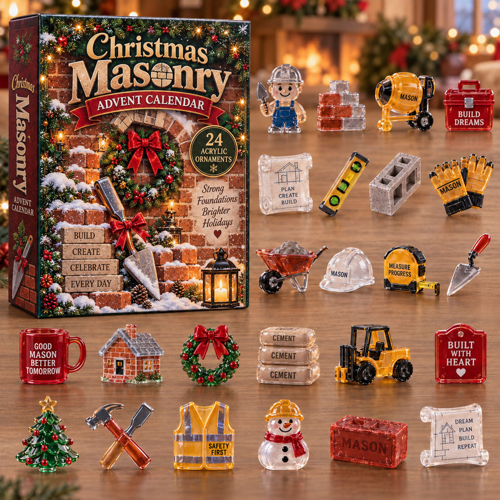 Masonry advent calendar box with 24 acrylic Christmas charms