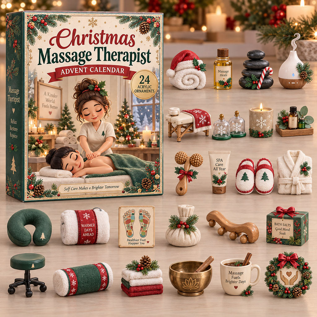 Massage Therapist advent calendar box with 24 acrylic Christmas charms