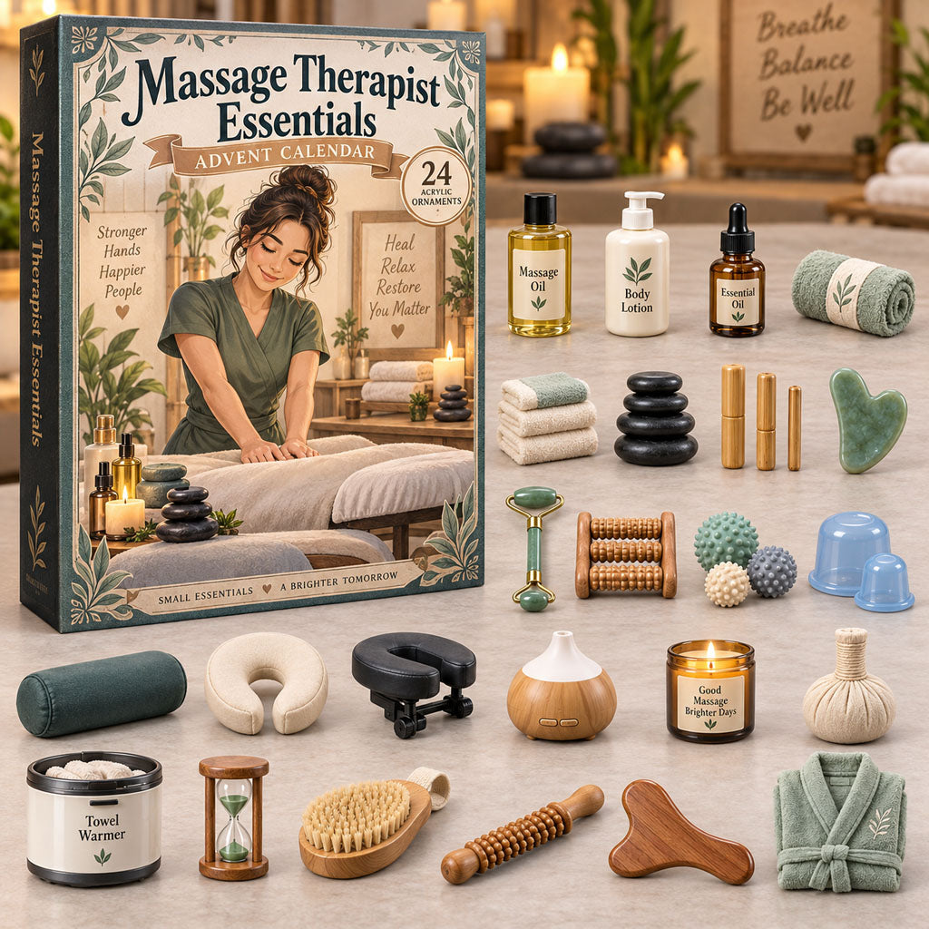 Massage Therapist Essentials advent calendar box with 24 acrylic Christmas charms