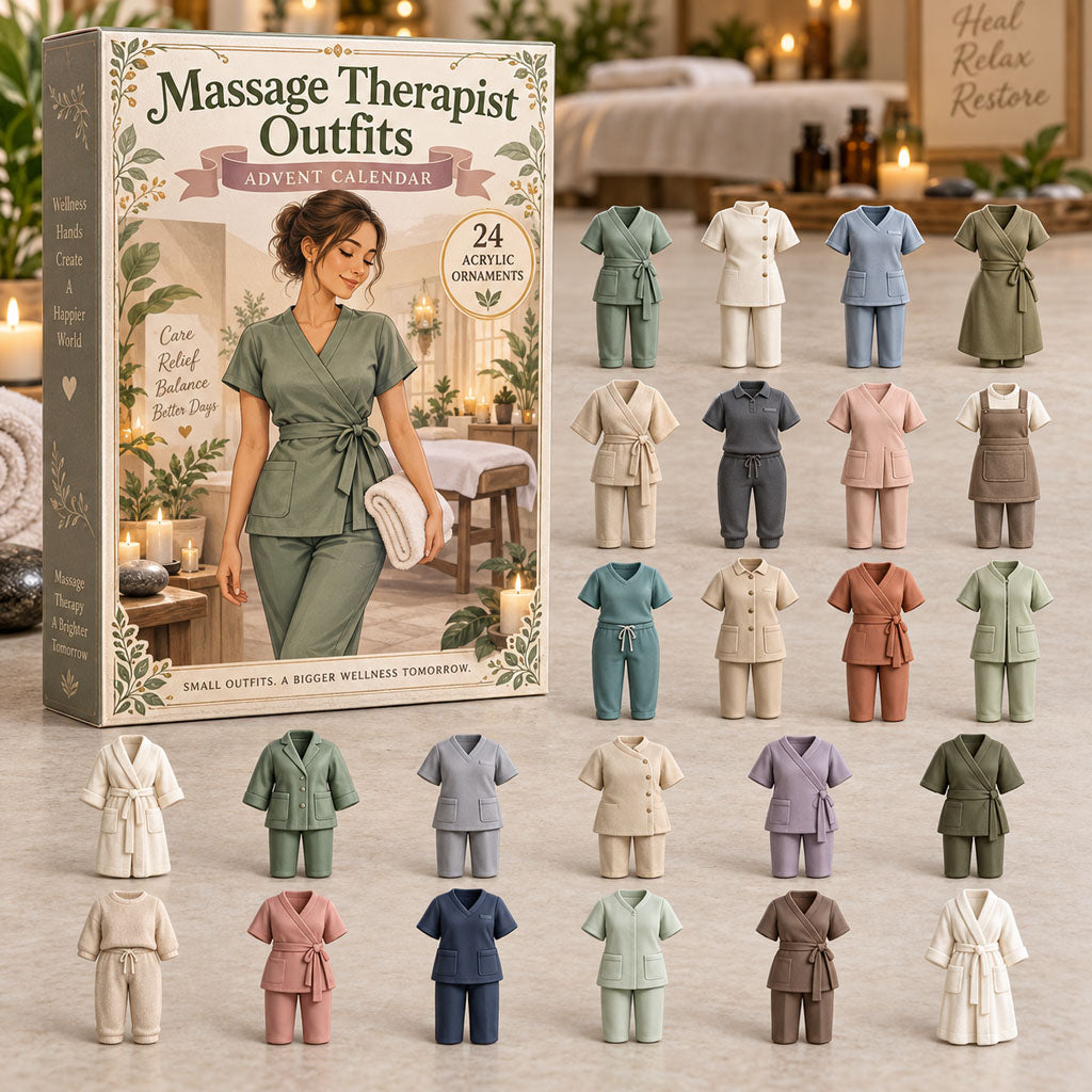 Massage Therapist Outfits advent calendar box with 24 acrylic Christmas charms