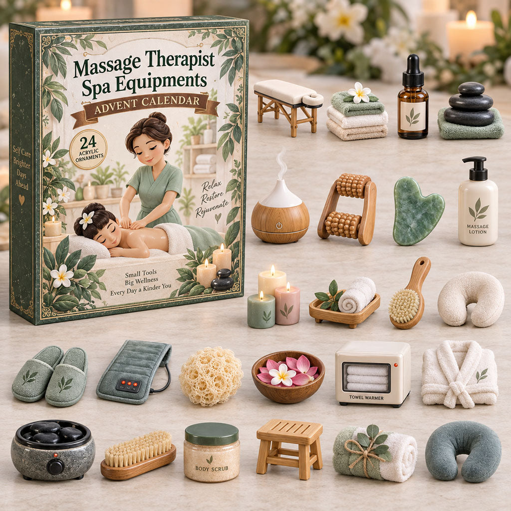 Massage Therapist Spa advent calendar box with 24 acrylic Christmas charms