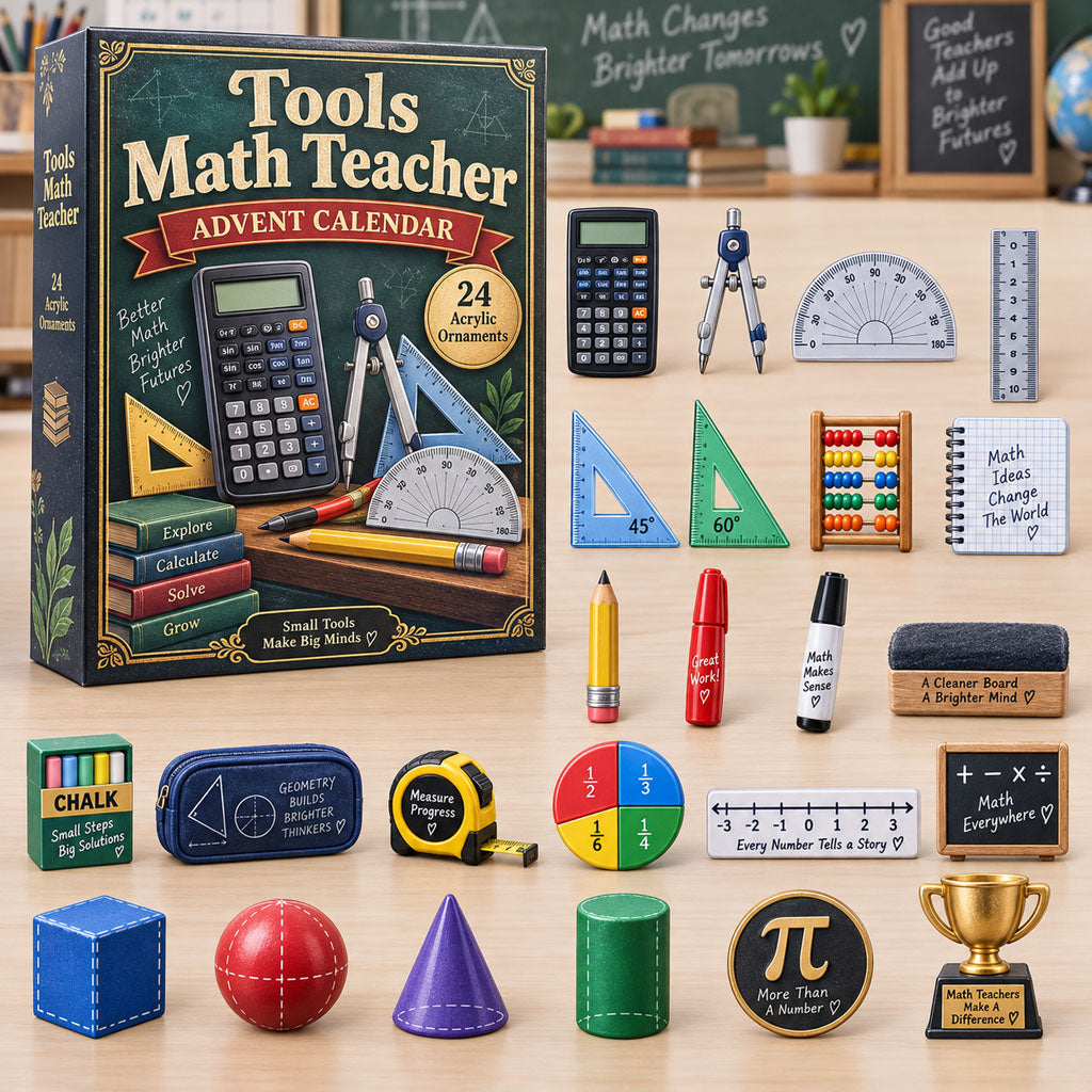 Math Teacher Tools advent calendar box with 24 acrylic Christmas charms