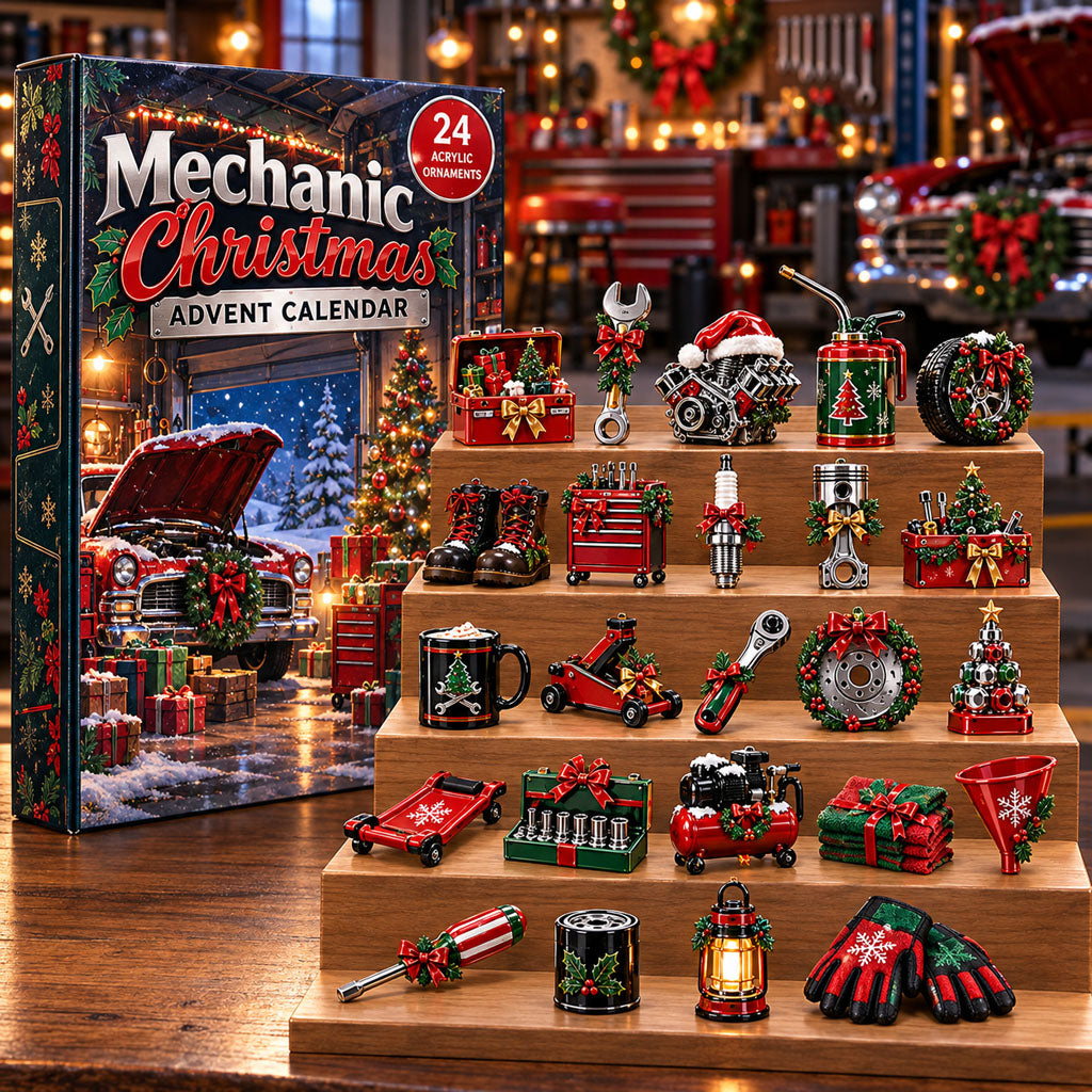 Mechanic advent calendar box with 24 acrylic Christmas charms