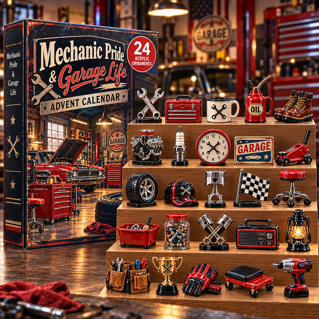 Mechanic Garage Life advent calendar box with 24 acrylic Christmas charms