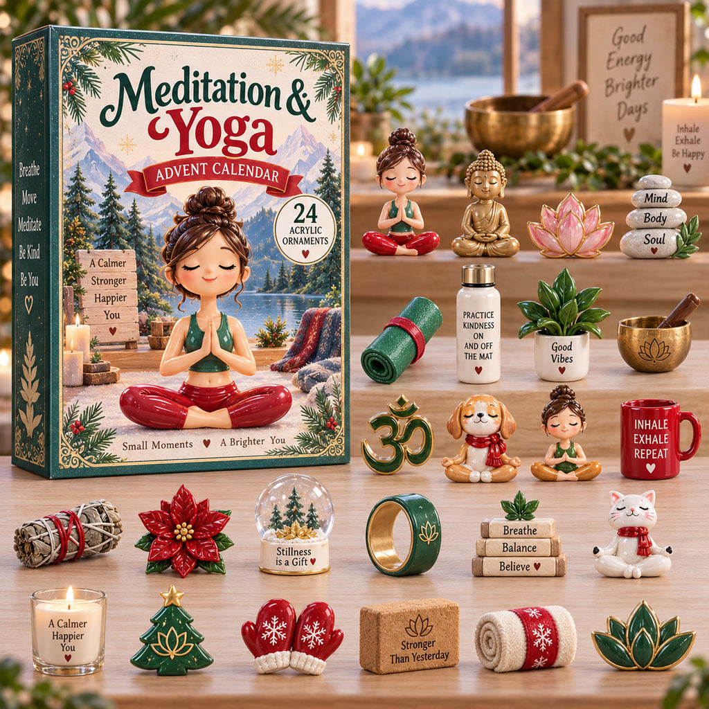 Meditation and Yoga advent calendar box with 24 acrylic Christmas charms