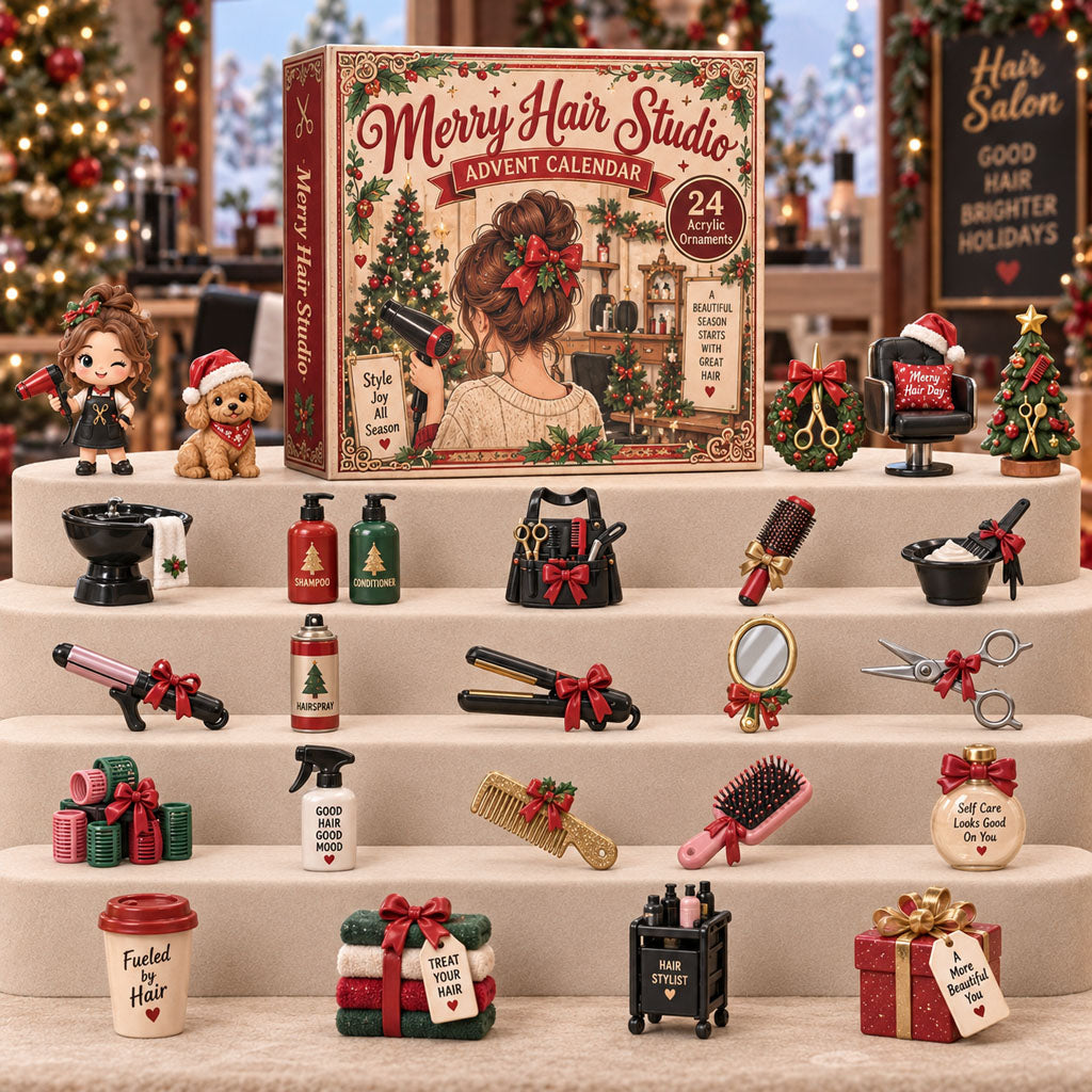 Merry Hair Studio advent calendar box with 24 acrylic Christmas charms