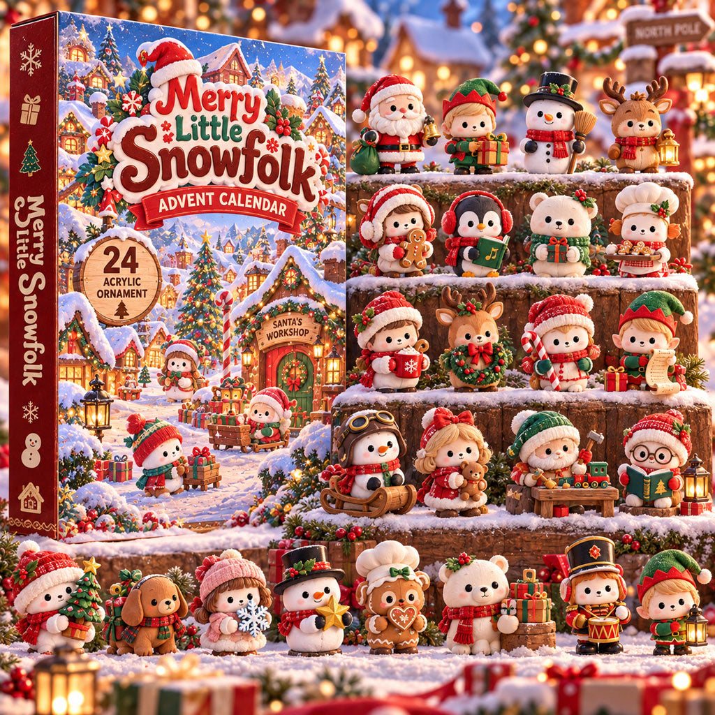 Merry Little Snowfolk advent calendar box with 24 acrylic Christmas charms