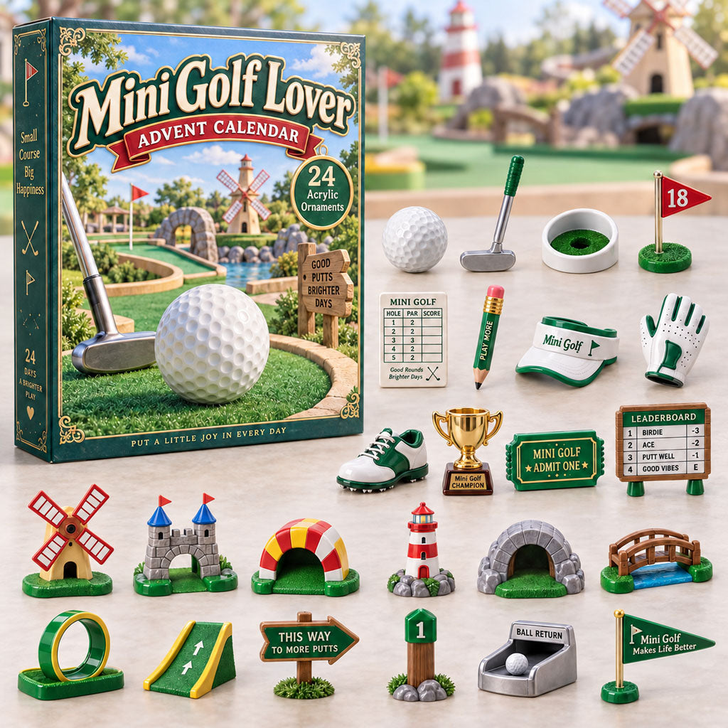 Mini Golf Lover advent calendar box with 24 acrylic Christmas charms