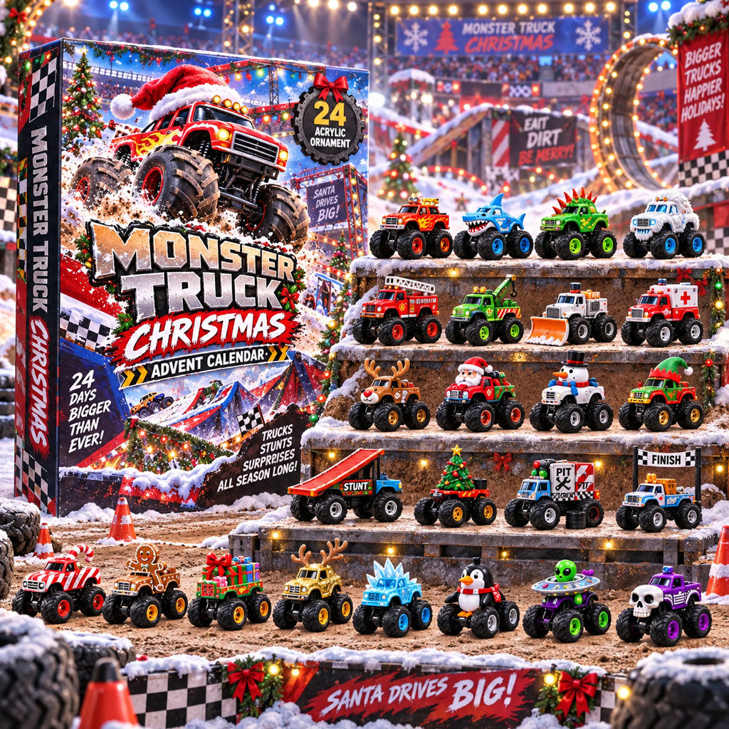 Monster Truck Christmas advent calendar box with 24 acrylic Christmas charms