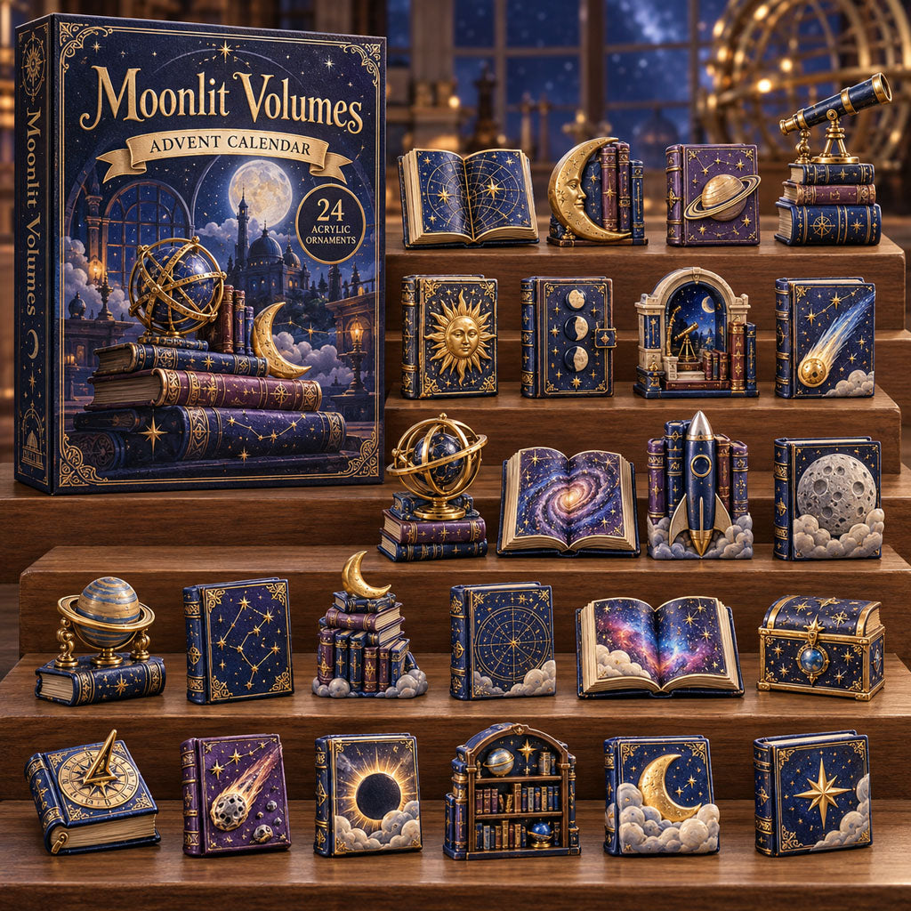 Moonlit Volumes advent calendar box with 24 acrylic Christmas charms