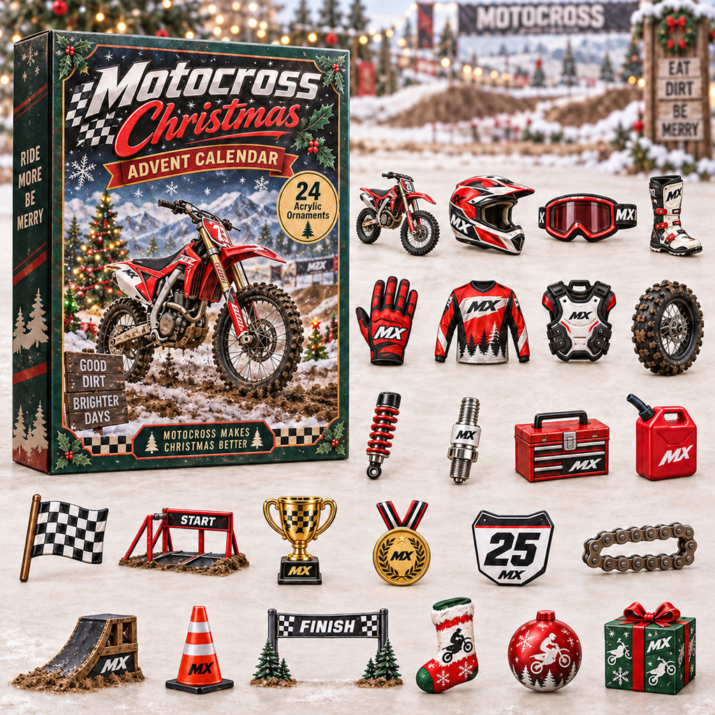Motocross Christmas advent calendar box with 24 acrylic Christmas charms