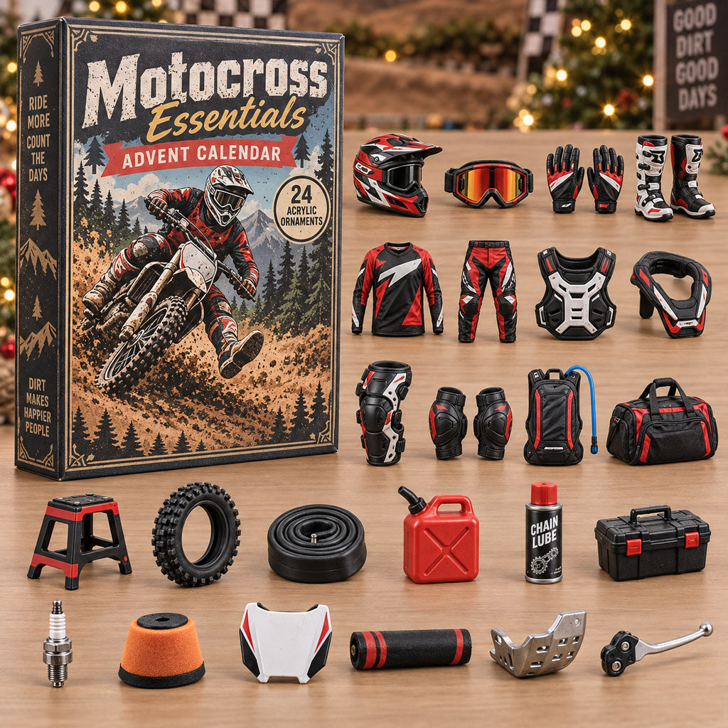 Motocross Essentials advent calendar box with 24 acrylic Christmas charms