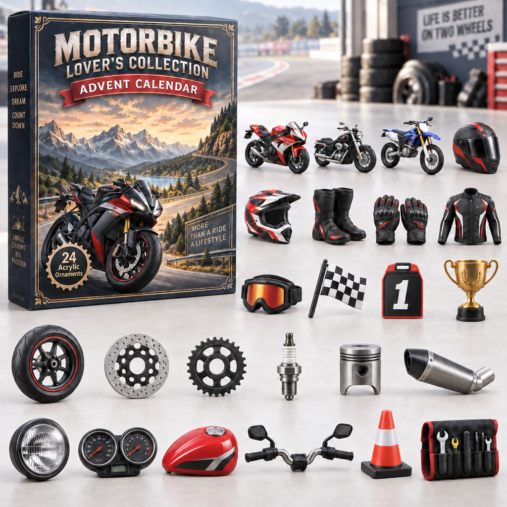 Motorbike Lover Collection advent calendar box with 24 acrylic Christmas charms