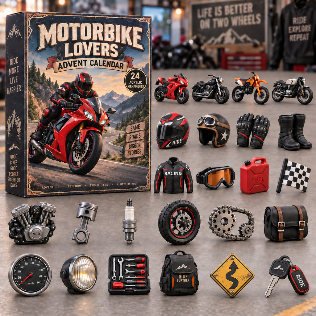 Motorbike Lovers advent calendar box with 24 acrylic Christmas charms