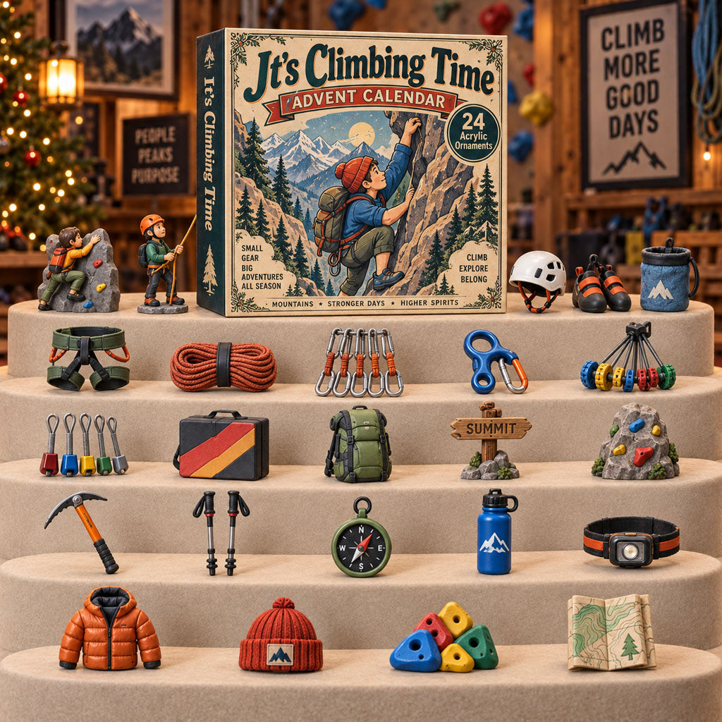 Mountain Climbing Gear advent calendar box with 24 acrylic Christmas charms
