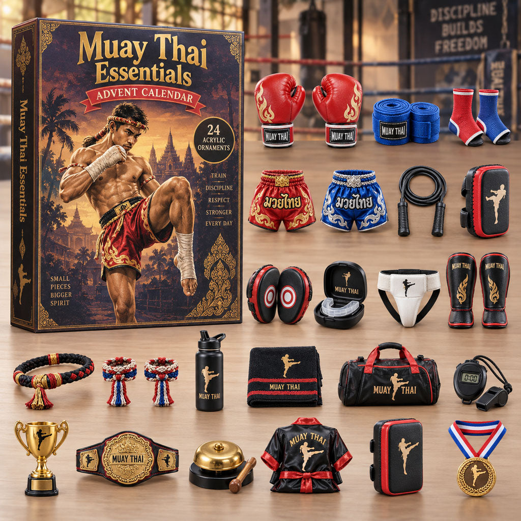 Muay Thai Essentials advent calendar box with 24 acrylic Christmas charms