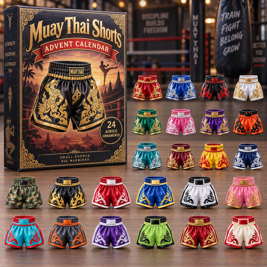 Muay Thai Shorts advent calendar box with 24 acrylic Christmas charms