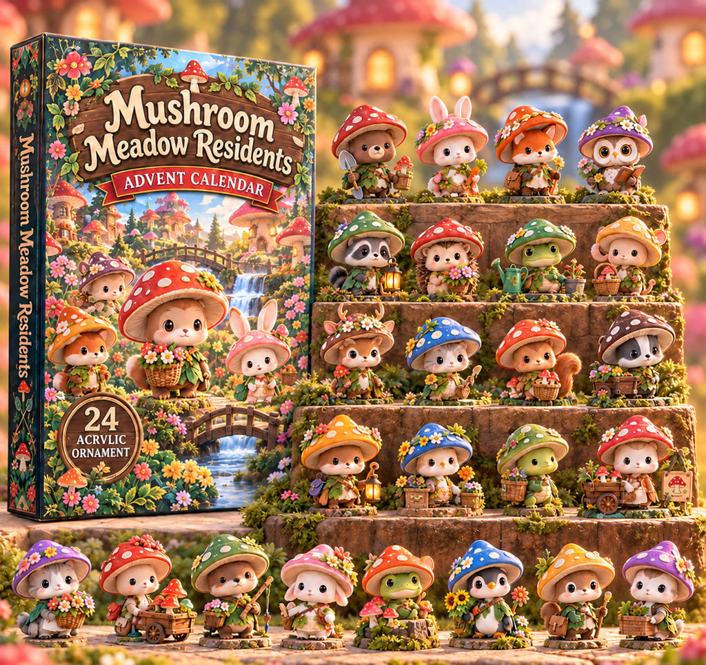 Mushroom Meadow Residents advent calendar box with 24 acrylic Christmas charms