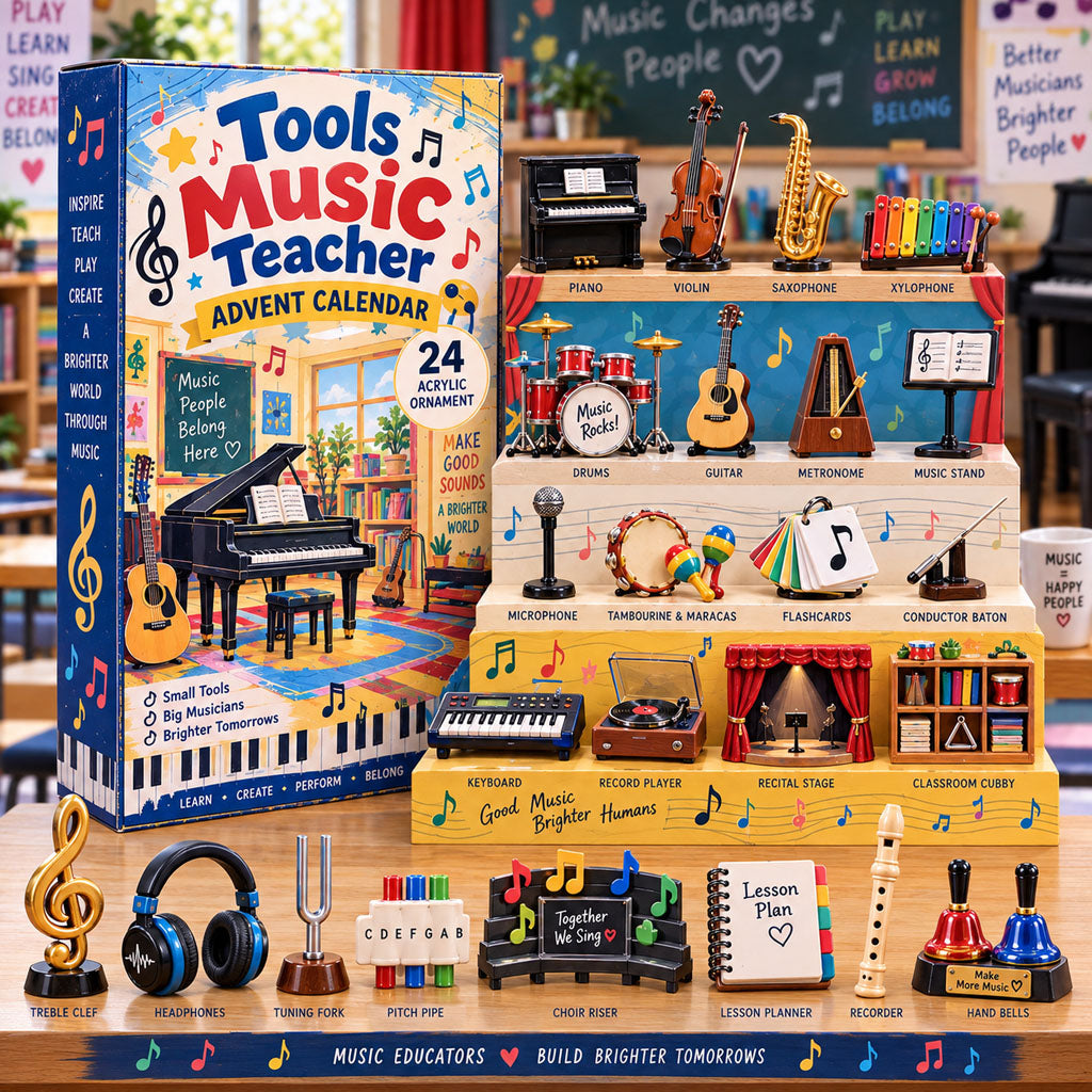 Music Teacher Tools advent calendar box with 24 acrylic Christmas charms