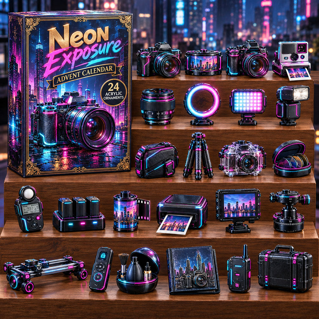 Neon Exposure advent calendar box with 24 acrylic Christmas charms