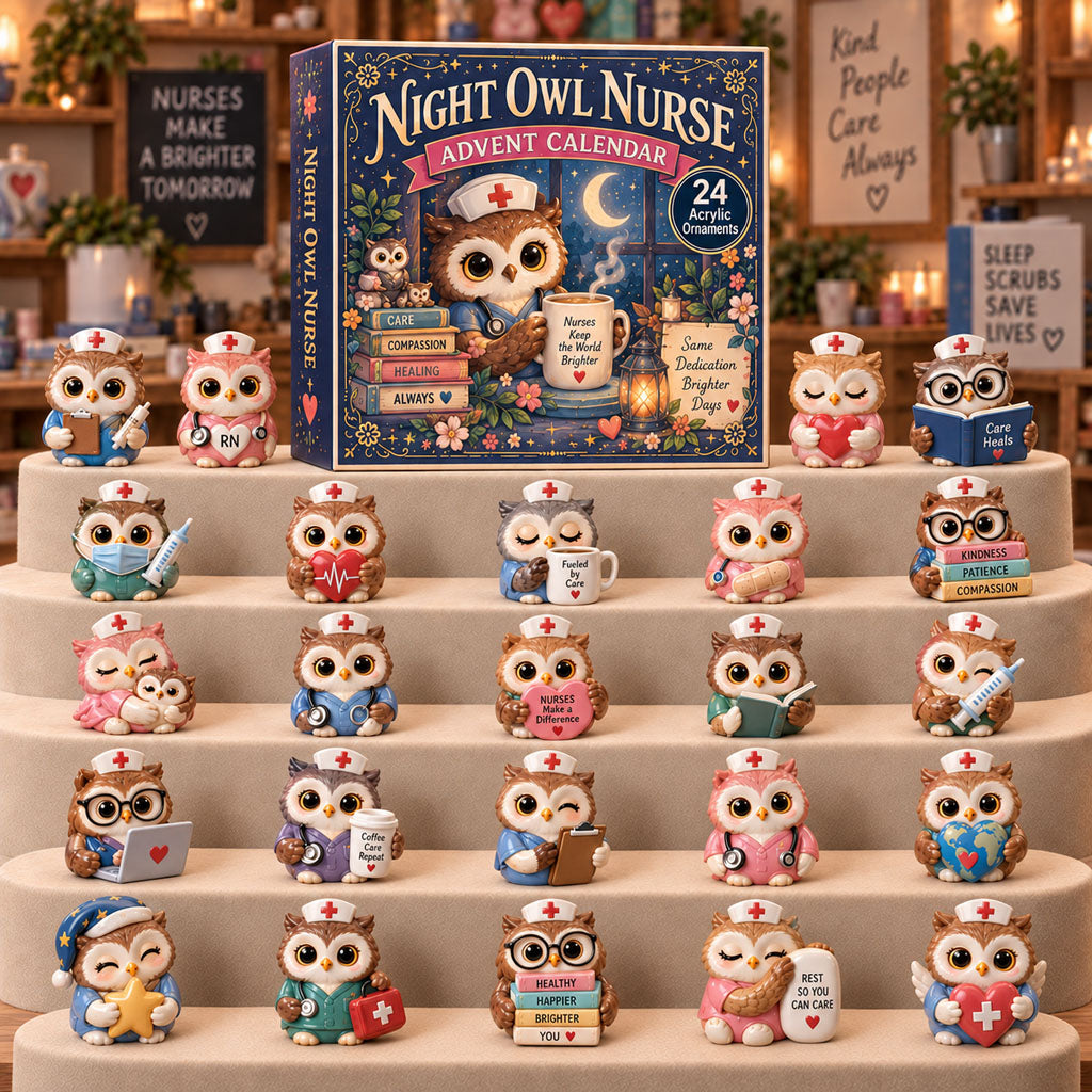 Night Owl Nurse advent calendar box with 24 acrylic Christmas charms