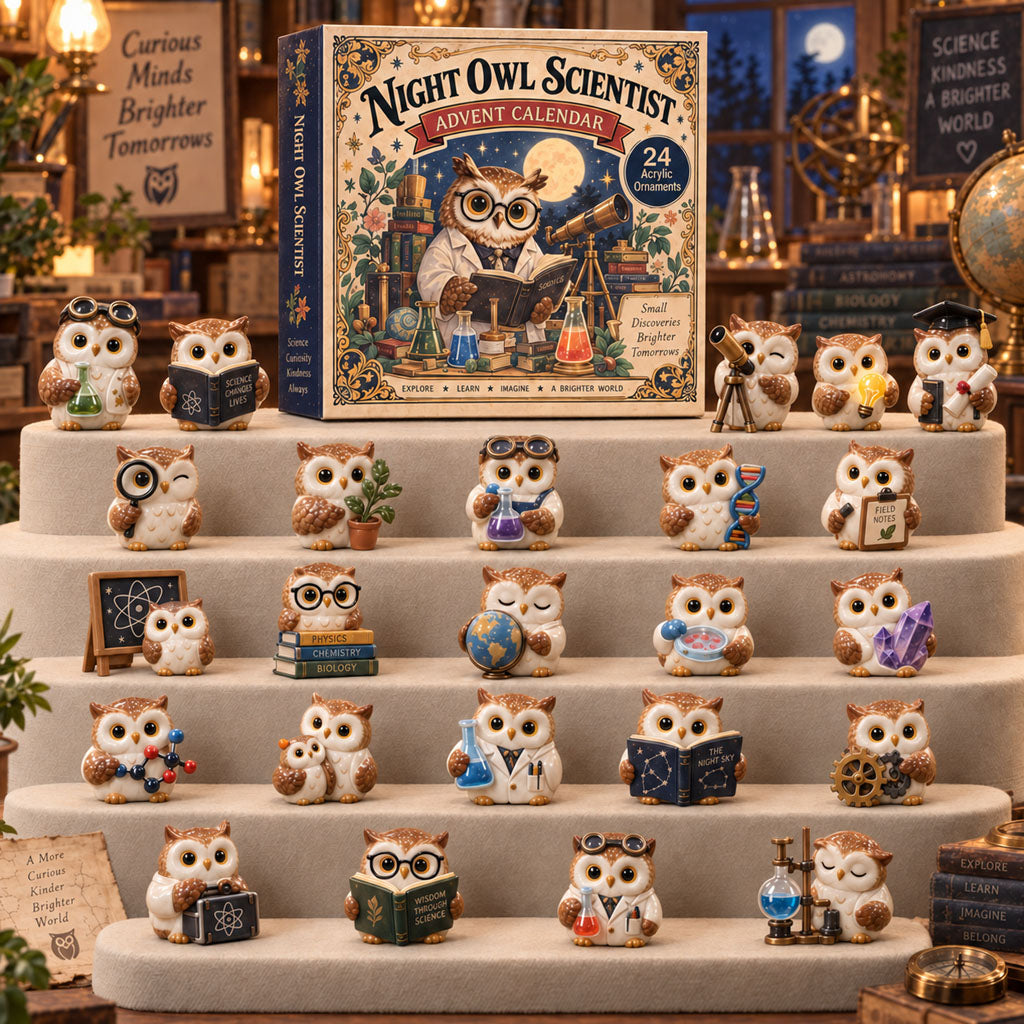 Night Owl Scientist advent calendar box with 24 acrylic Christmas charms