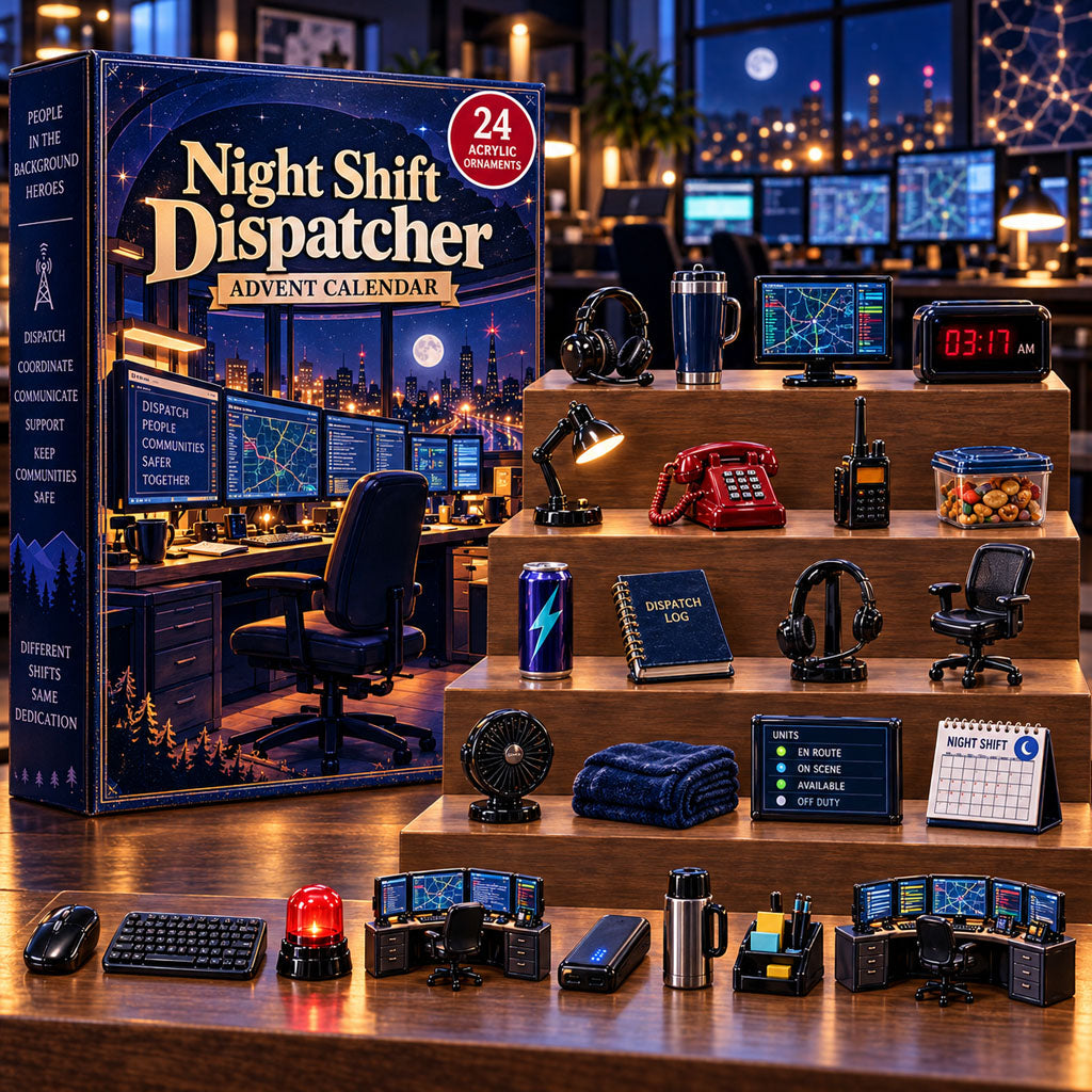 Night Shift Dispatcher advent calendar box with 24 acrylic Christmas charms
