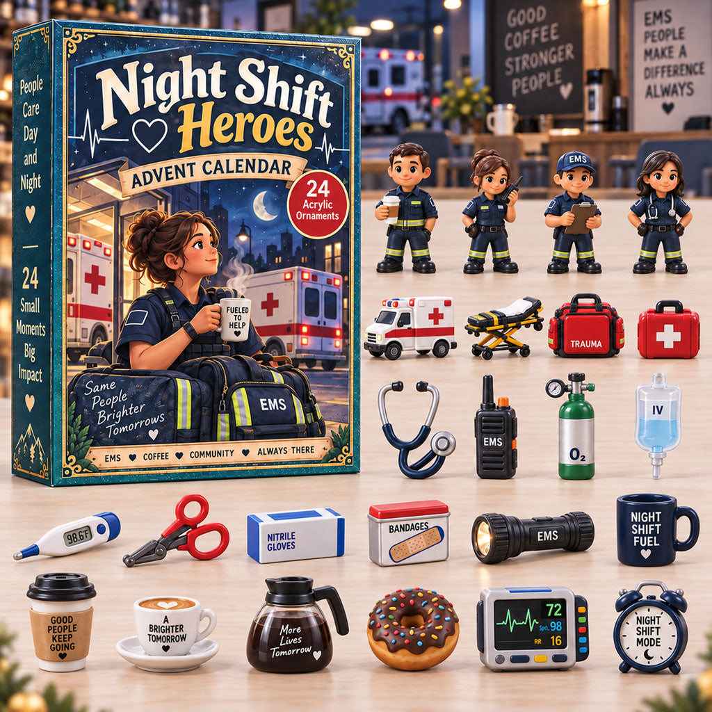 Night Shift Heroes advent calendar box with 24 acrylic Christmas charms