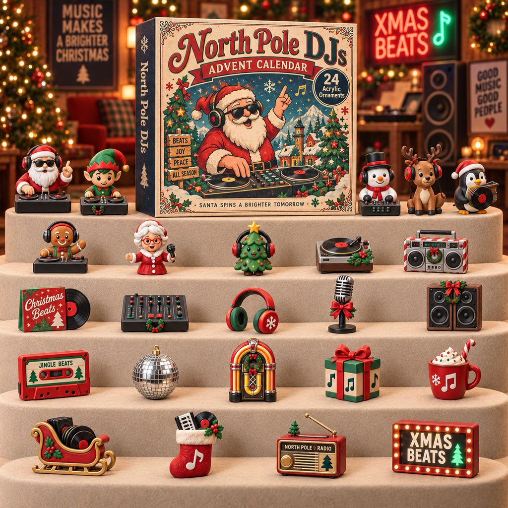 North Pole DJs advent calendar box with 24 acrylic Christmas charms