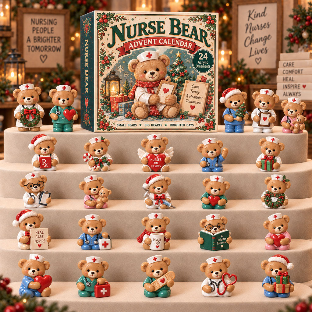Nurse Bear advent calendar box with 24 acrylic Christmas charms