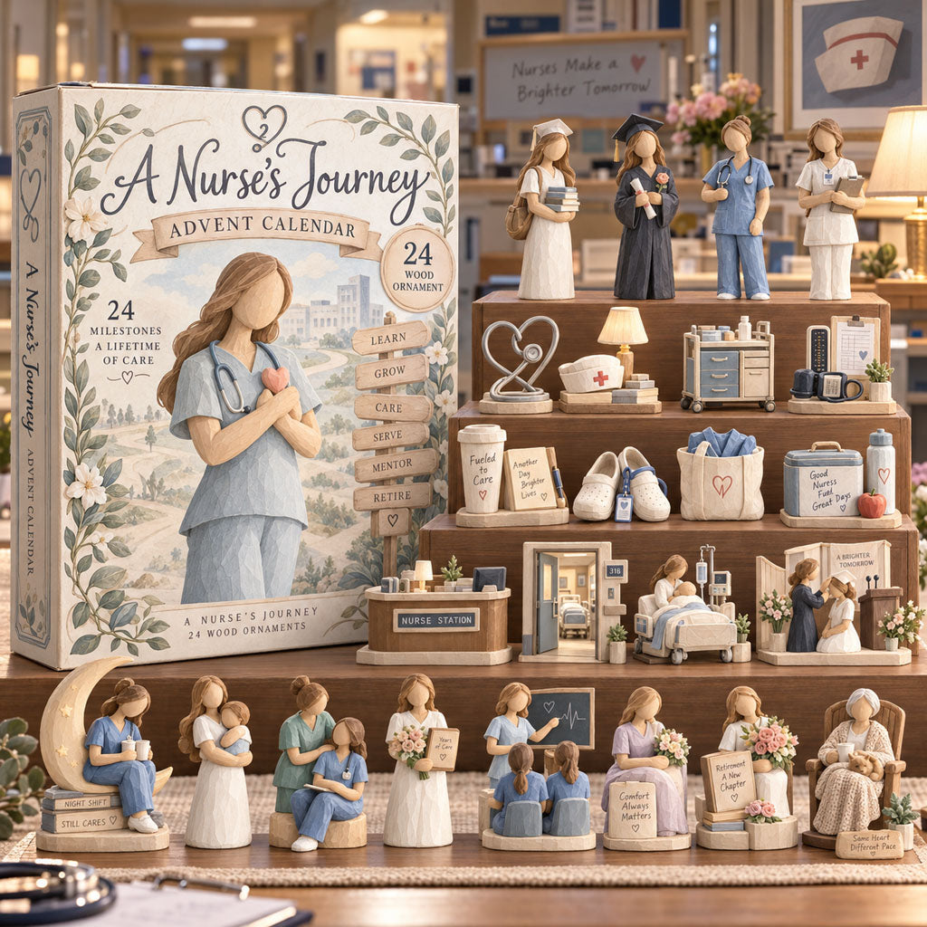 Nurse Journey advent calendar box with 24 wooden Christmas charms