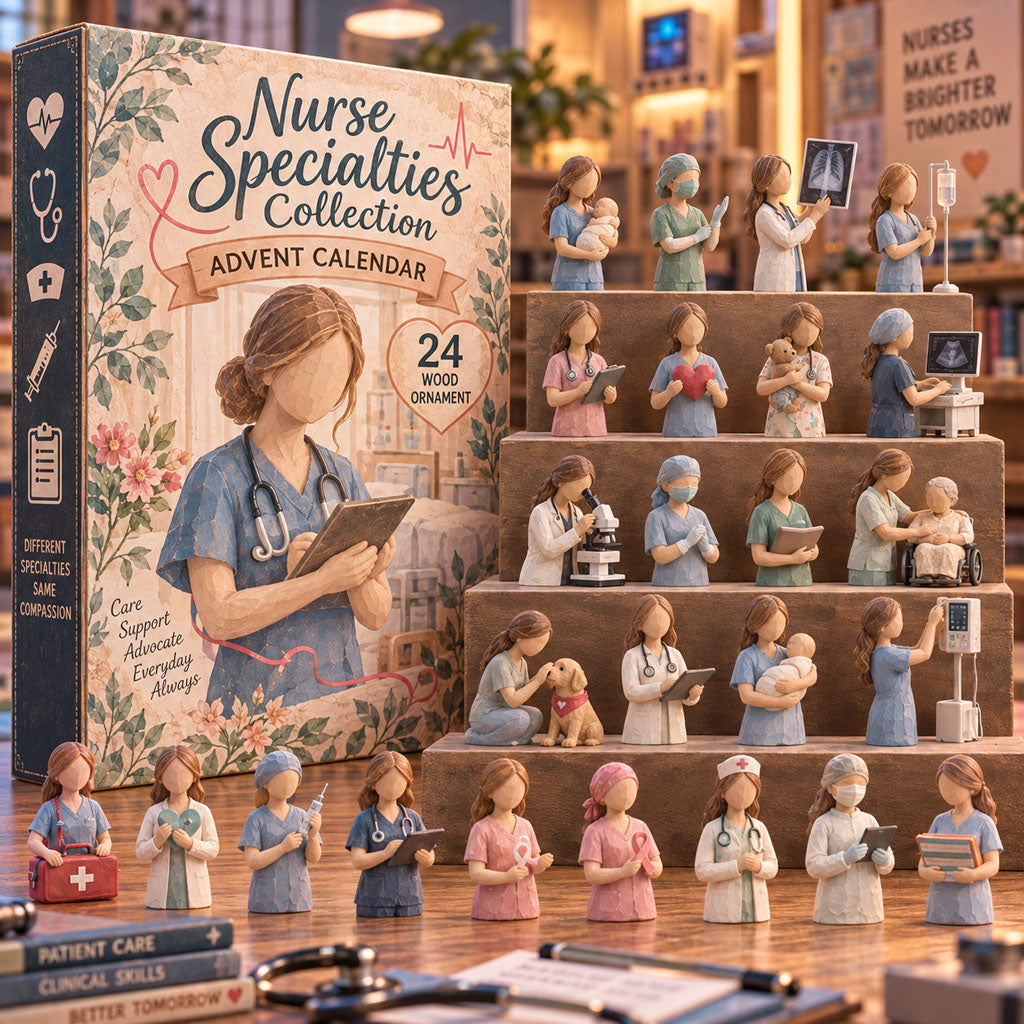 Nurse Specialties advent calendar box with 24 wooden Christmas charms