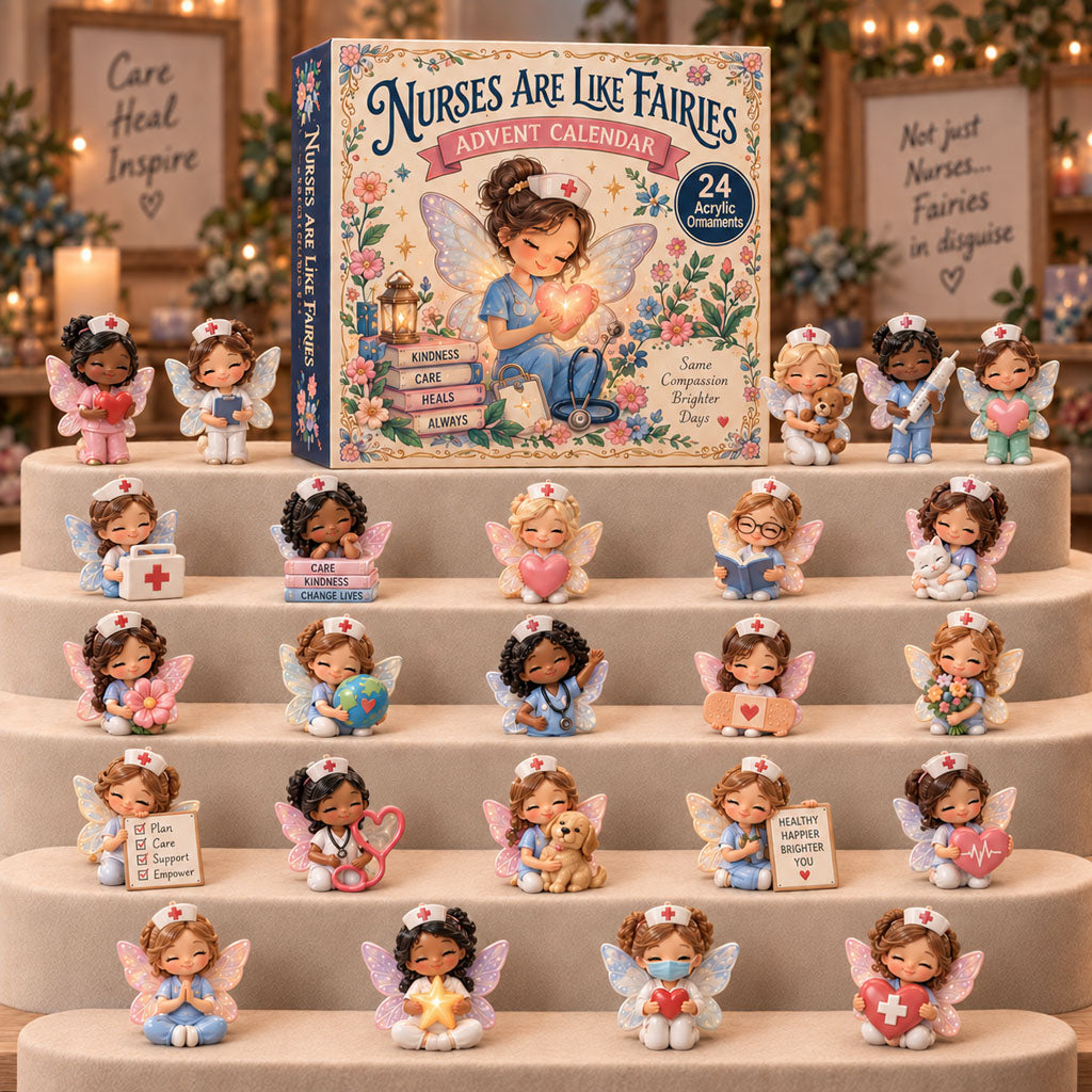 Nurses Are Earth Angels advent calendar box with 24 acrylic Christmas charms