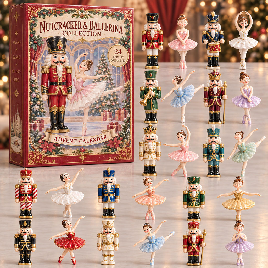 Nutcracker Ballerina advent calendar box with 24 acrylic Christmas charms