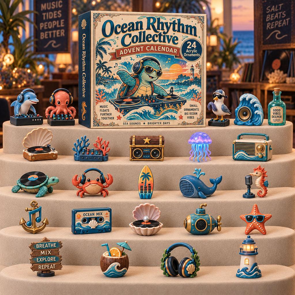 Ocean Rhythm Collective advent calendar box with 24 acrylic Christmas charms