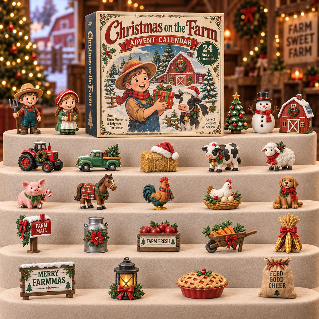 On Farm advent calendar box with 24 acrylic Christmas charms