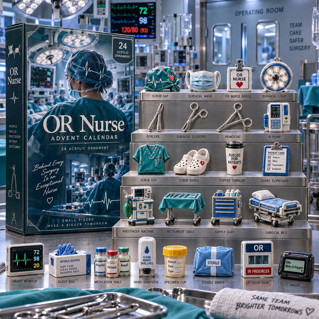 OR Nurse in the Operating Room advent calendar box with 24 acrylic Christmas charms
