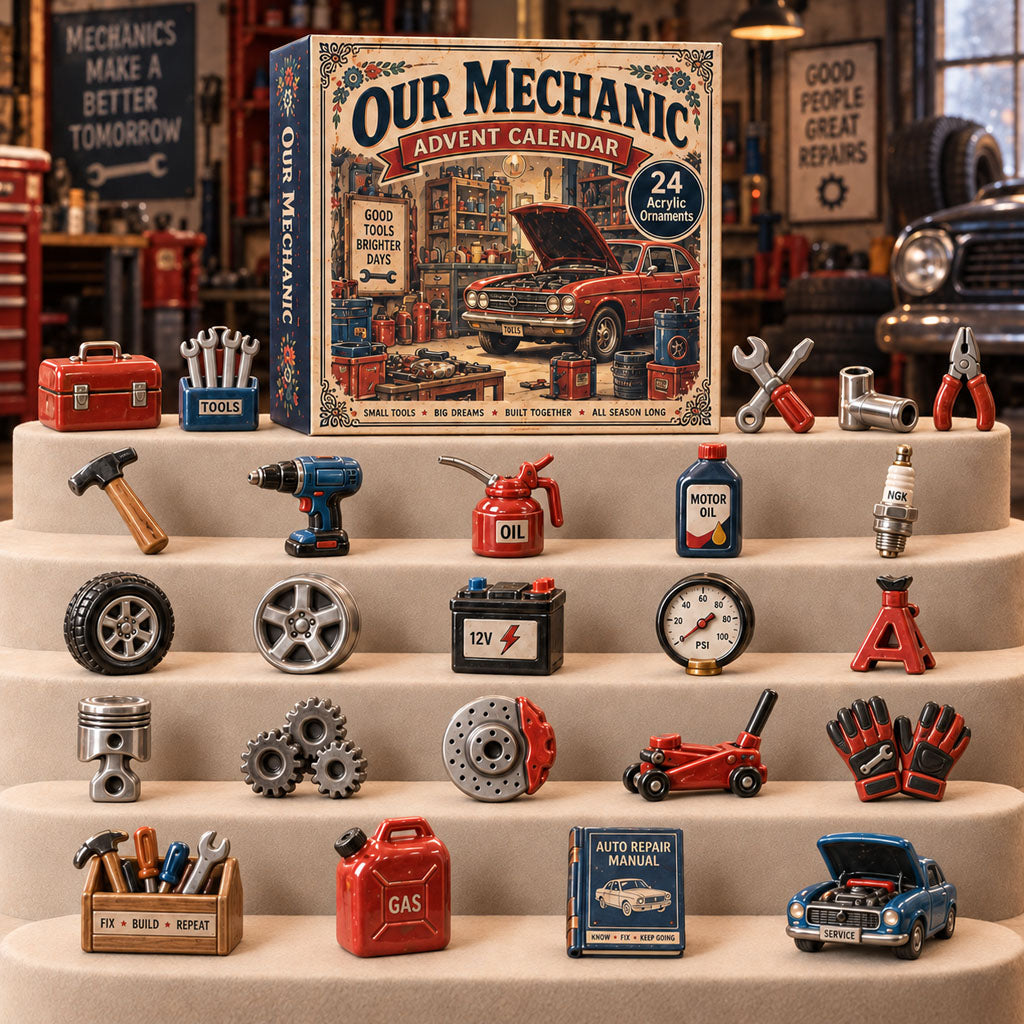 Our Mechanic advent calendar box with 24 acrylic Christmas charms